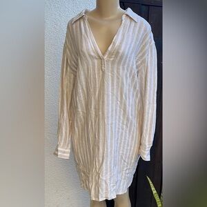 Women’s Universal Thread Striped Tan and White Shirt Dress